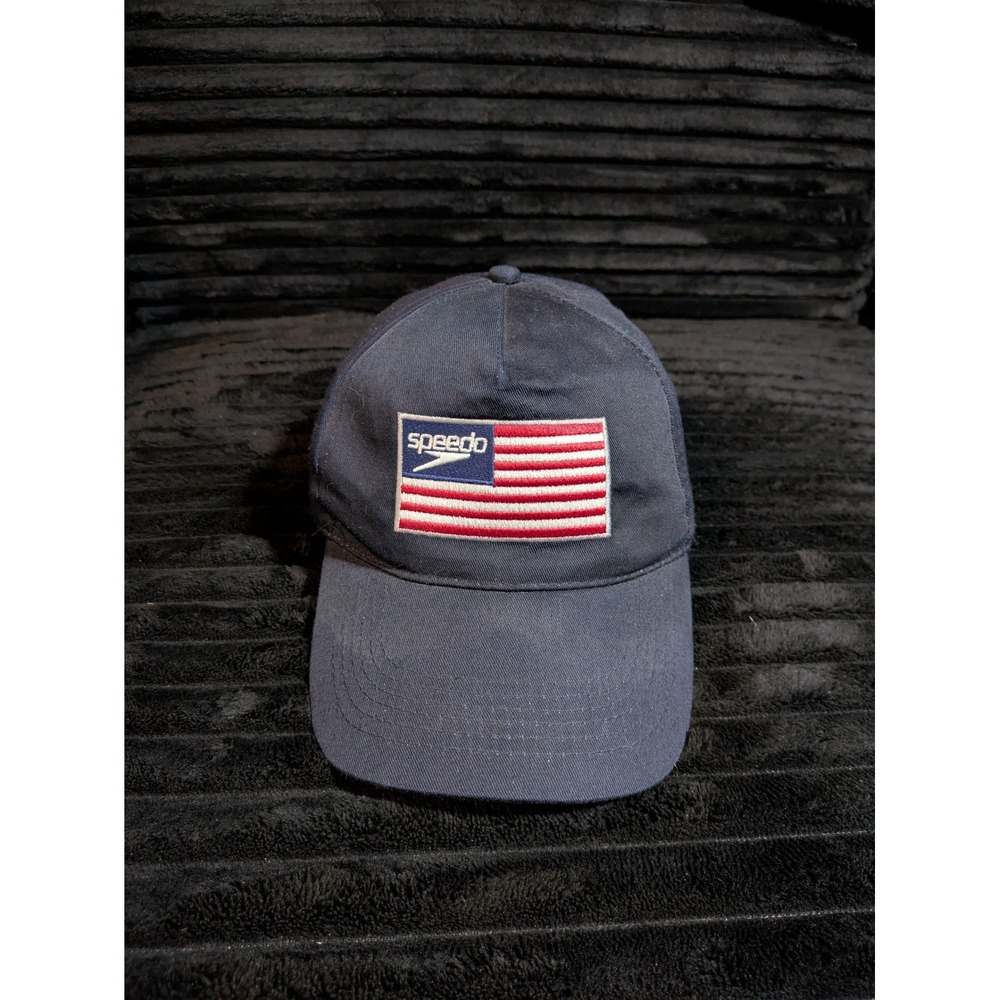 Vintage Speedo USA Flag Hat Navy Blue Otto Baseball Cap Adjustable Strapback
